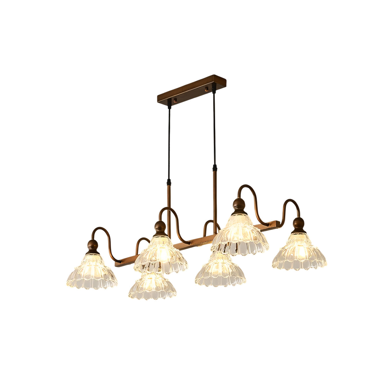 6-Light Linear Glass Island Pendant — Bronze