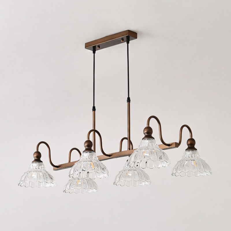 6-Light Linear Glass Island Pendant — Bronze