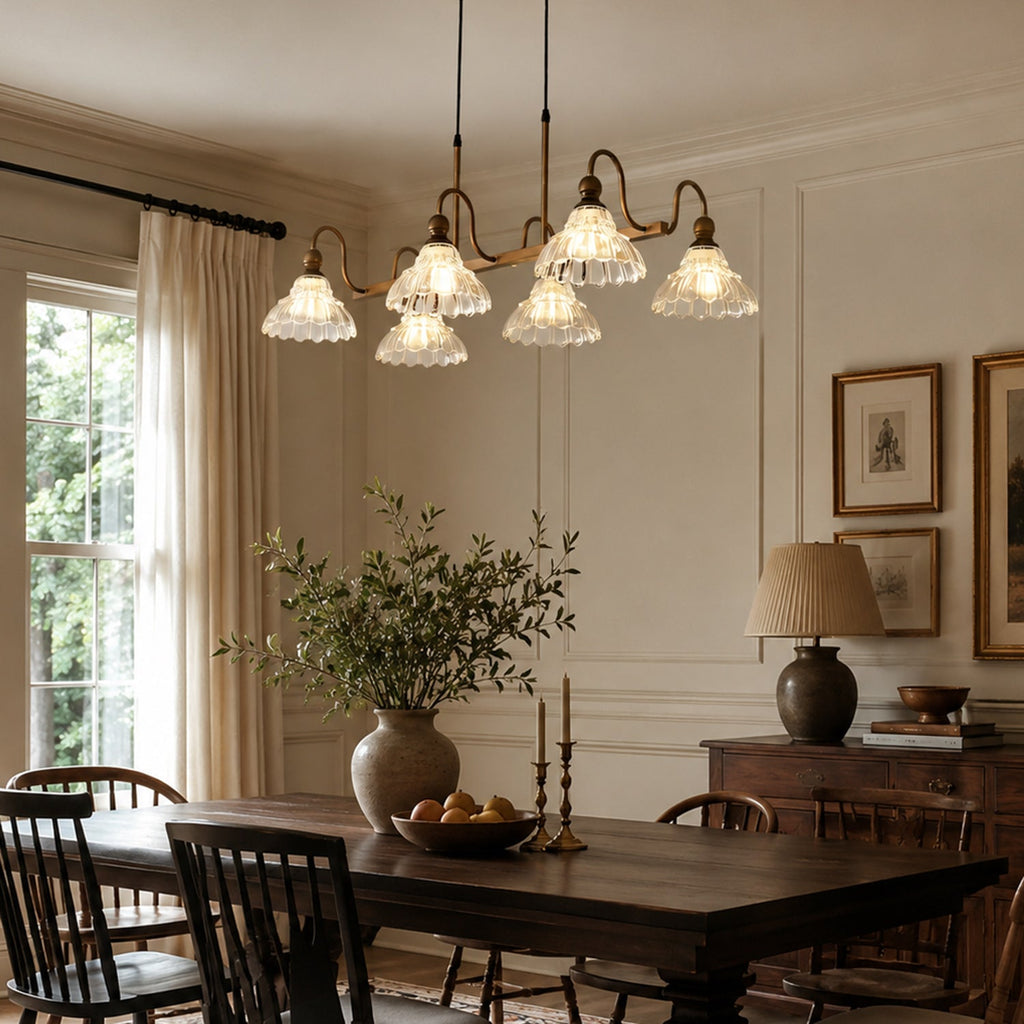 6-Light Linear Glass Island Pendant — Bronze