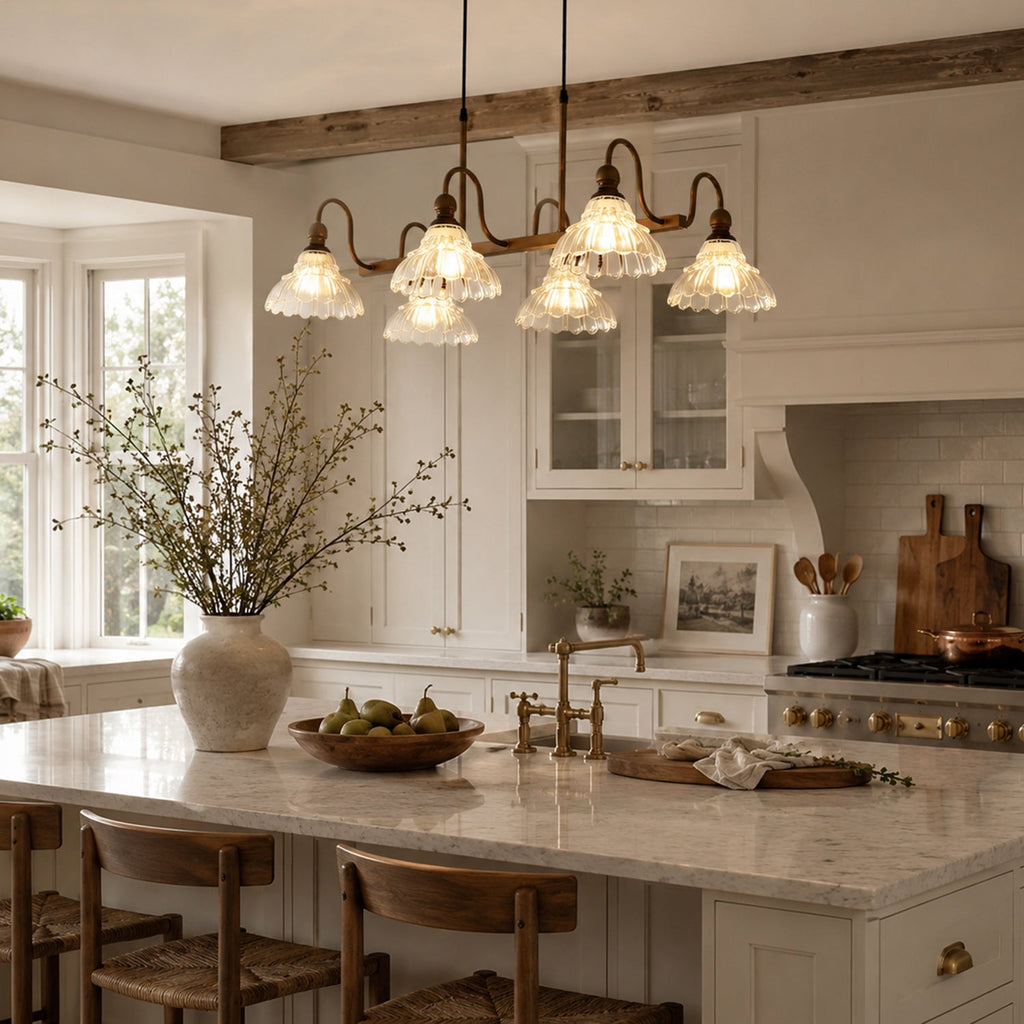 6-Light Linear Glass Island Pendant — Bronze