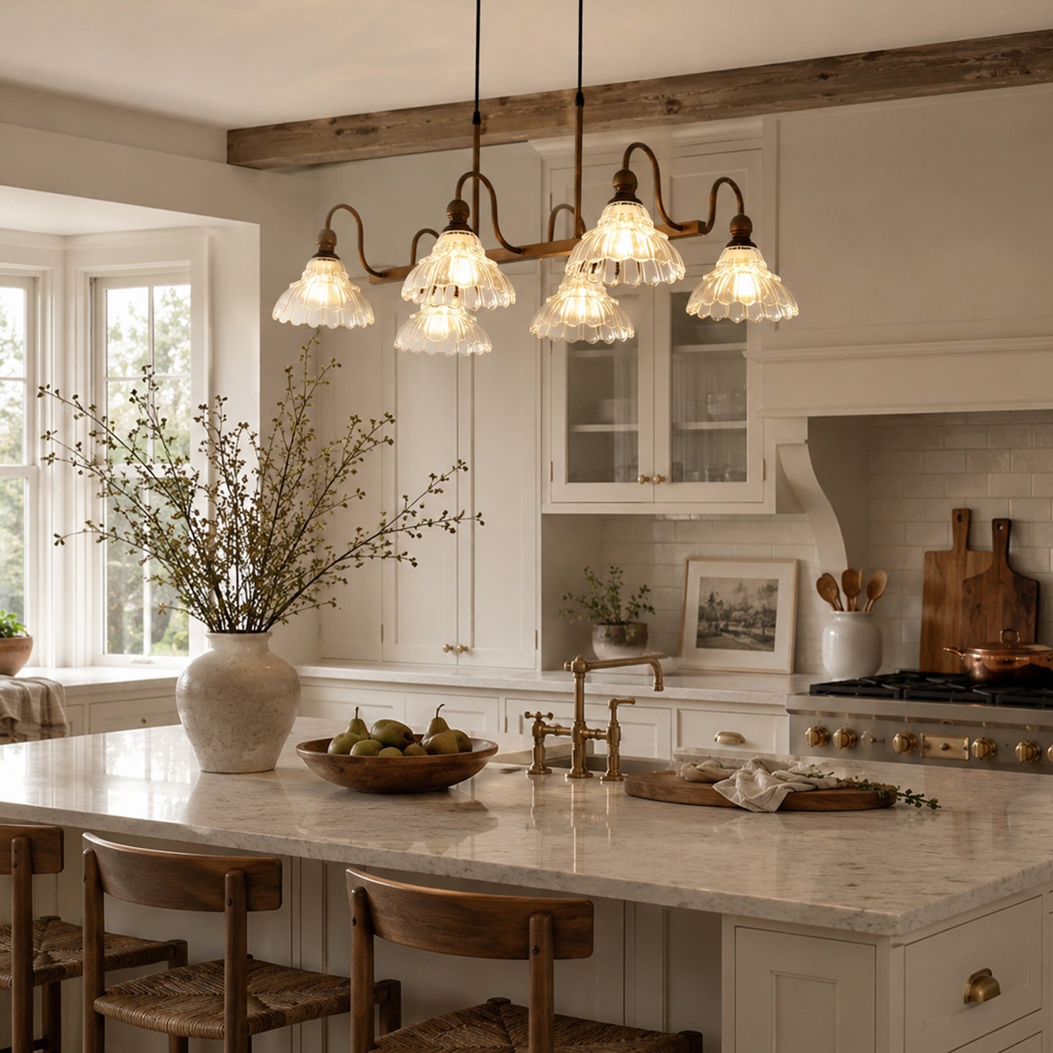 6-Light Linear Glass Island Pendant — Bronze