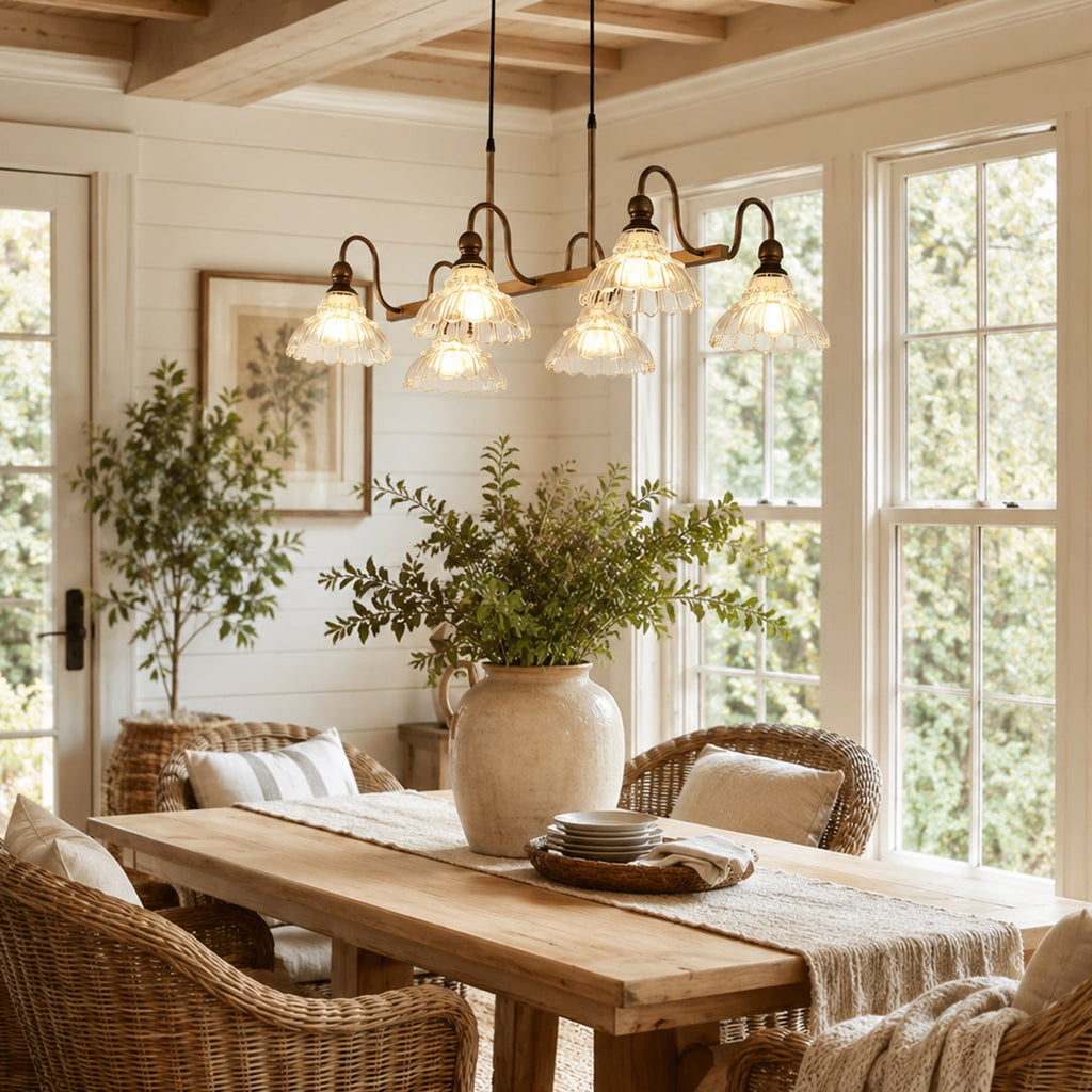 6-Light Linear Glass Island Pendant — Bronze