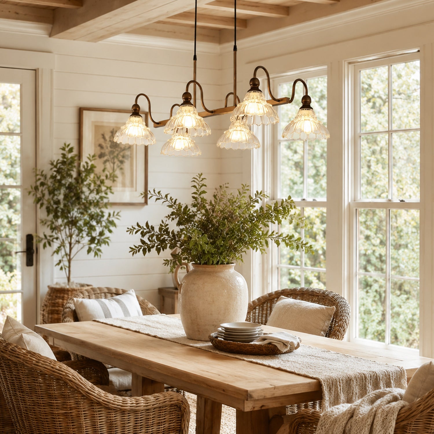 6-Light Linear Glass Island Pendant — Bronze
