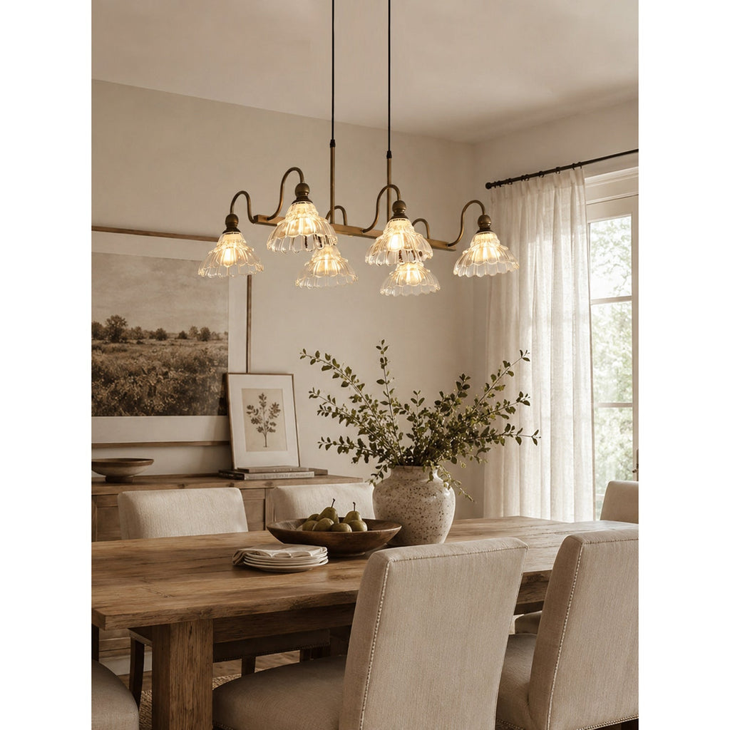 6-Light Linear Glass Island Pendant — Bronze