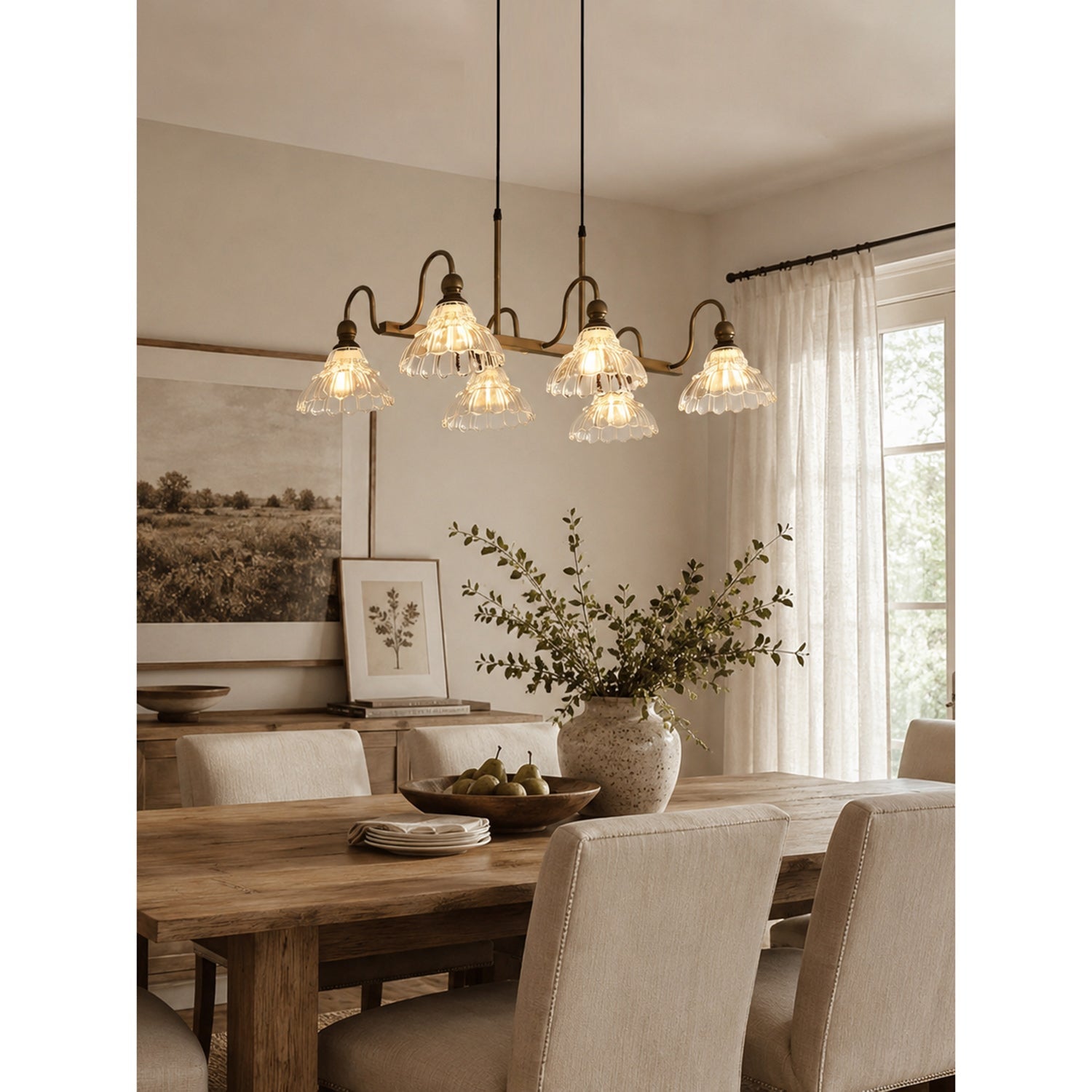 6-Light Linear Glass Island Pendant — Bronze