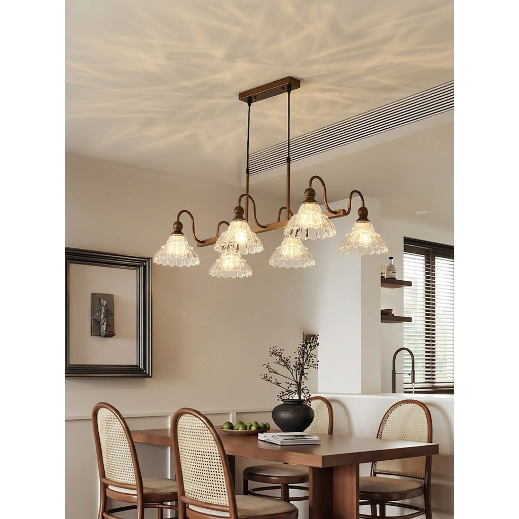 6-Light Linear Glass Island Pendant — Bronze