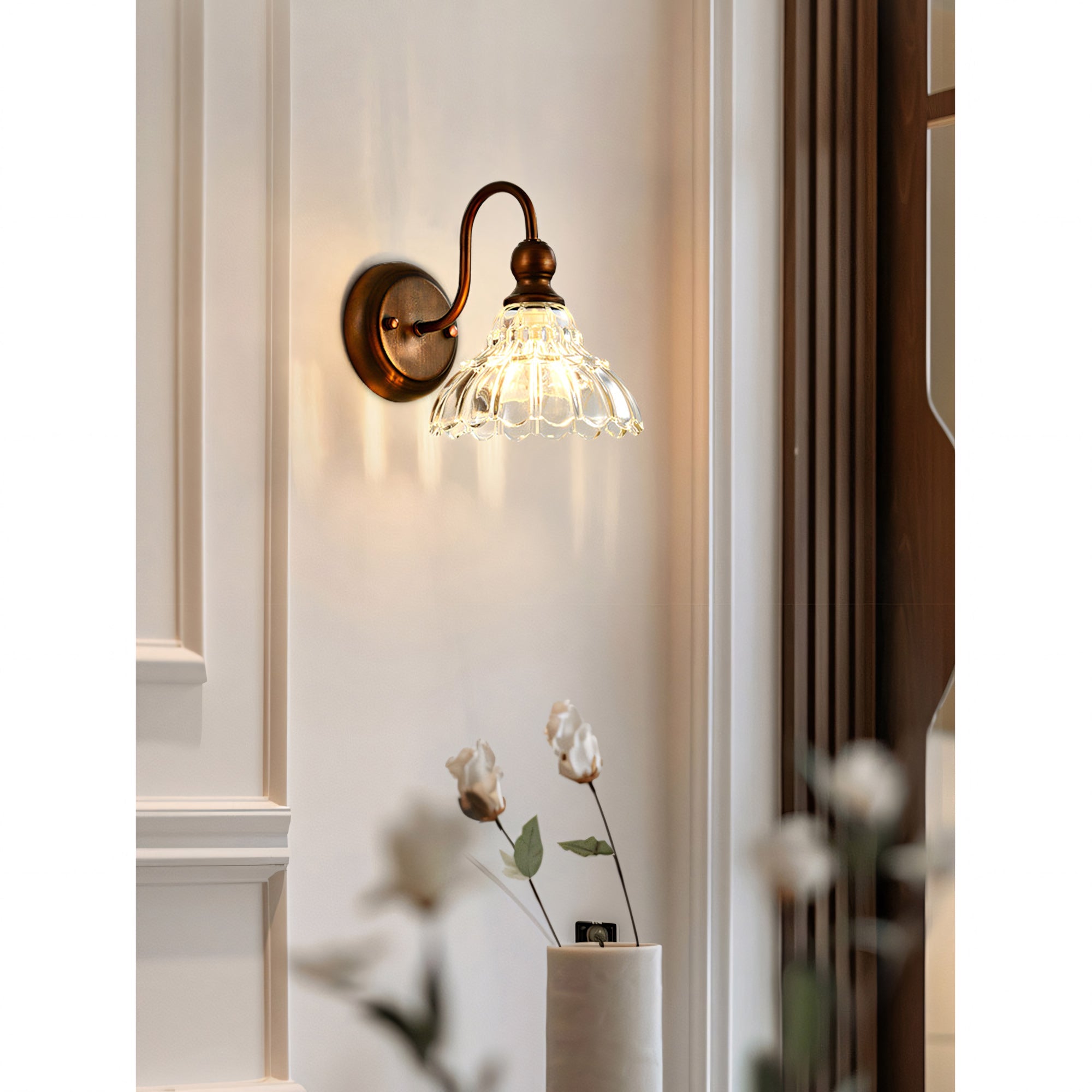 Antique Bronze Gooseneck Glass Wall Sconce