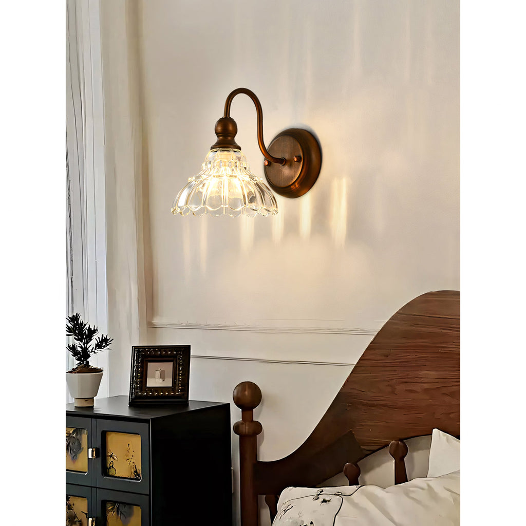 Antique Bronze Gooseneck Glass Wall Sconce