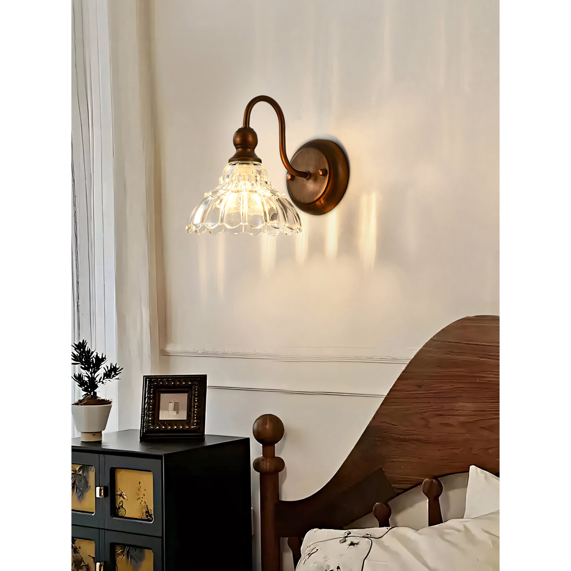 Antique Bronze Gooseneck Glass Wall Sconce