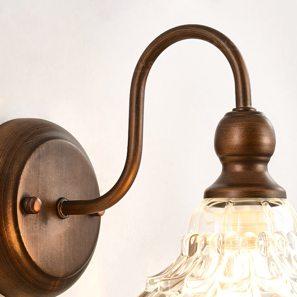 Antique Bronze Gooseneck Glass Wall Sconce