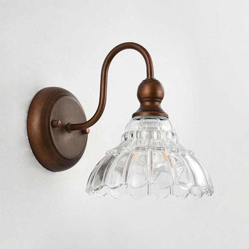 Antique Bronze Gooseneck Glass Wall Sconce