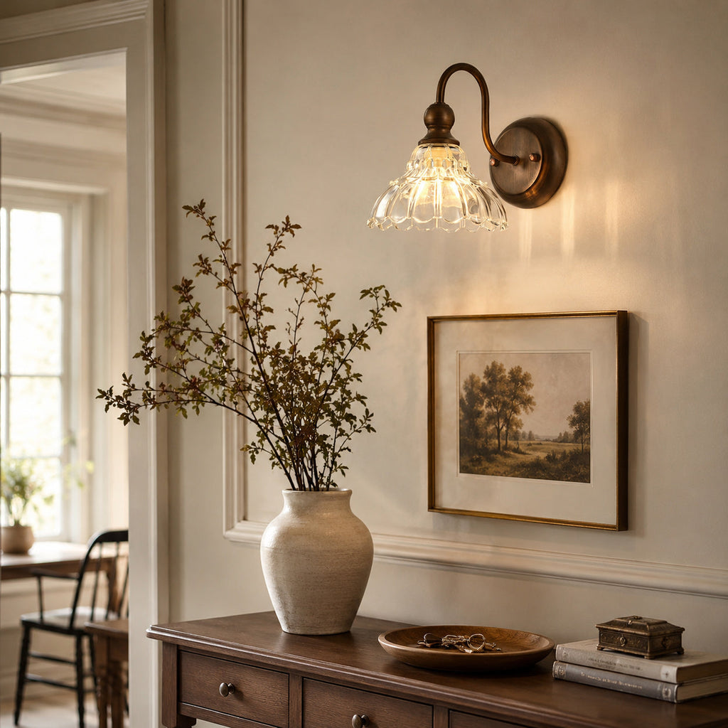 Antique Bronze Gooseneck Glass Wall Sconce