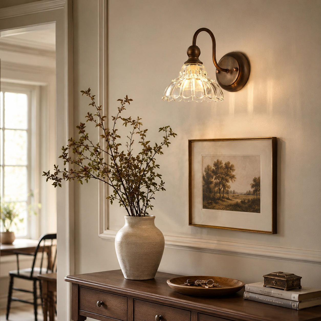 Antique Bronze Gooseneck Glass Wall Sconce