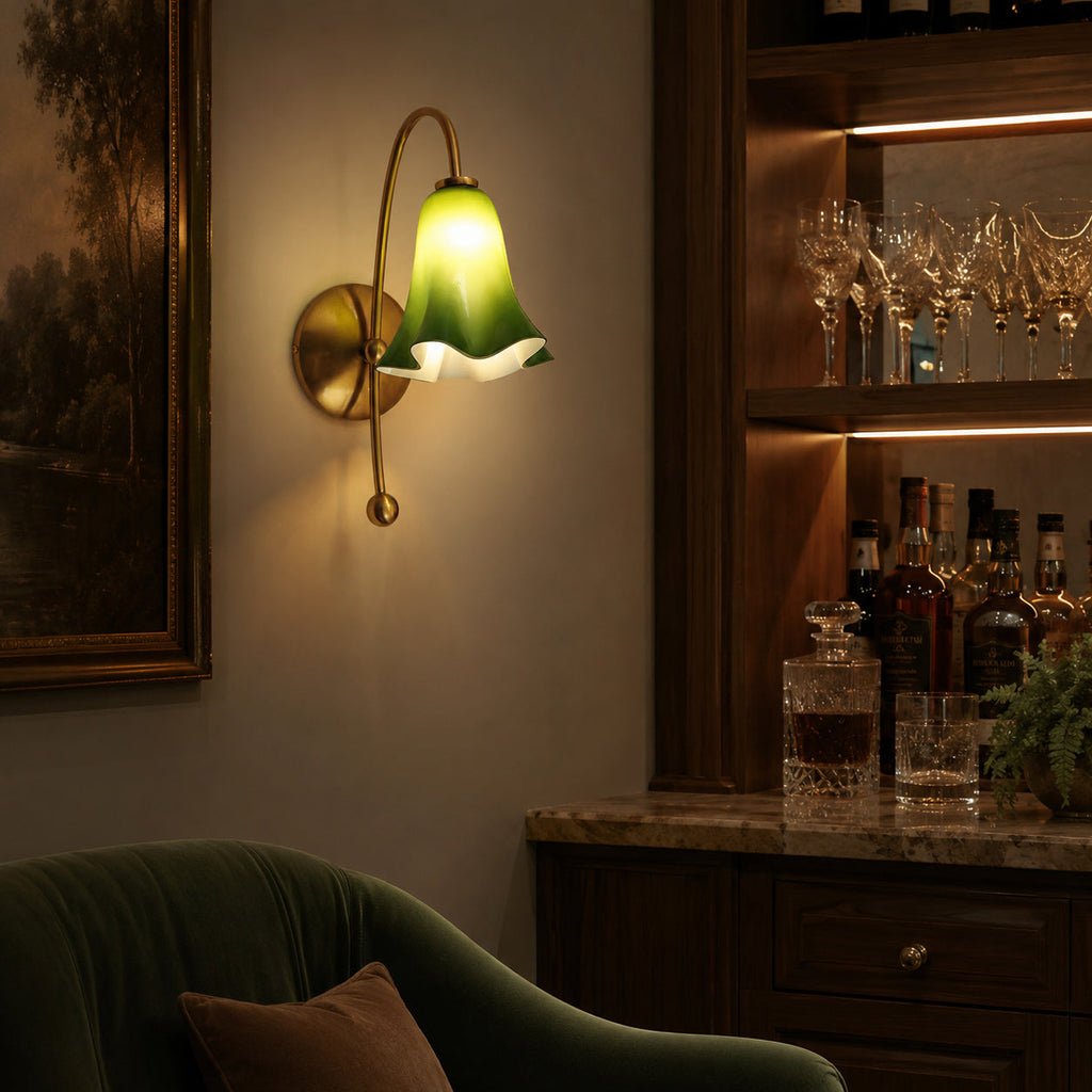 Gooseneck Glass Blossom Wall Sconce — Copper