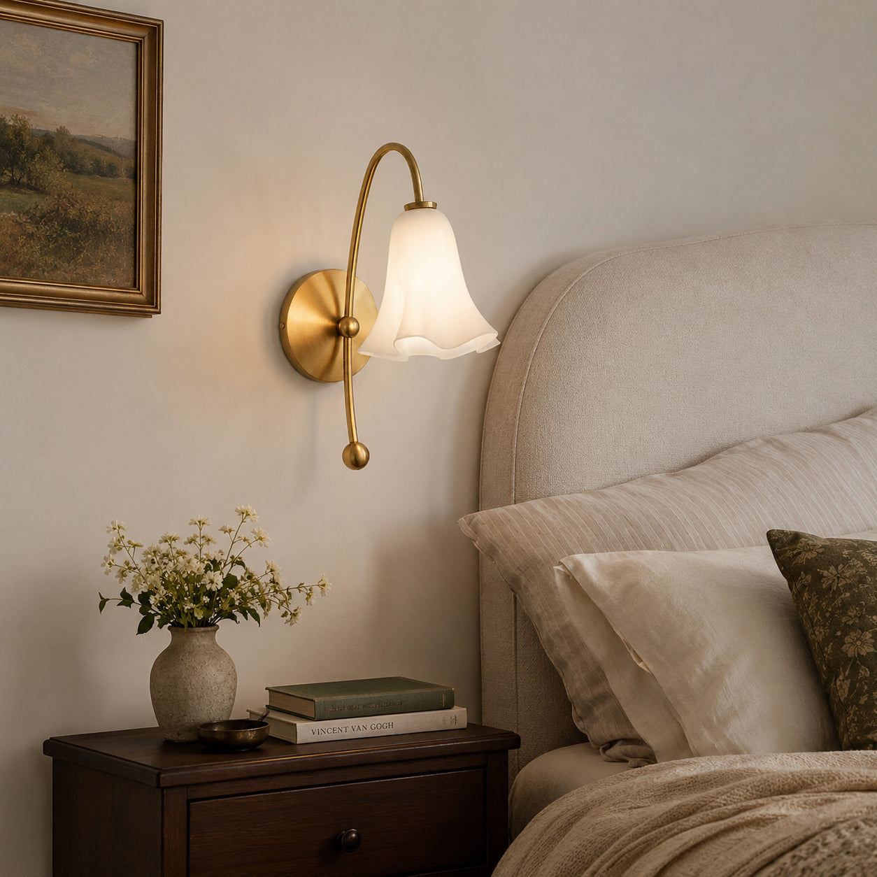 Gooseneck Glass Blossom Wall Sconce — Copper