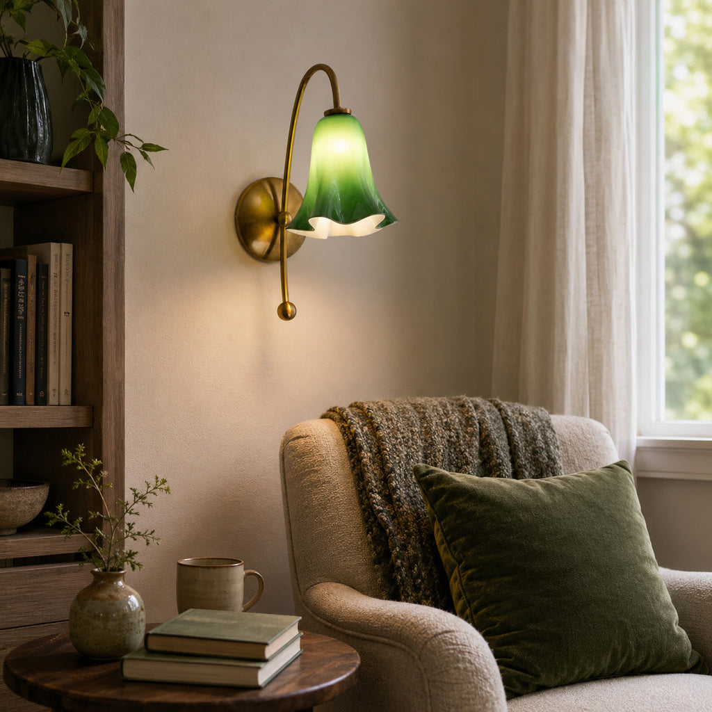 Gooseneck Glass Blossom Wall Sconce — Copper