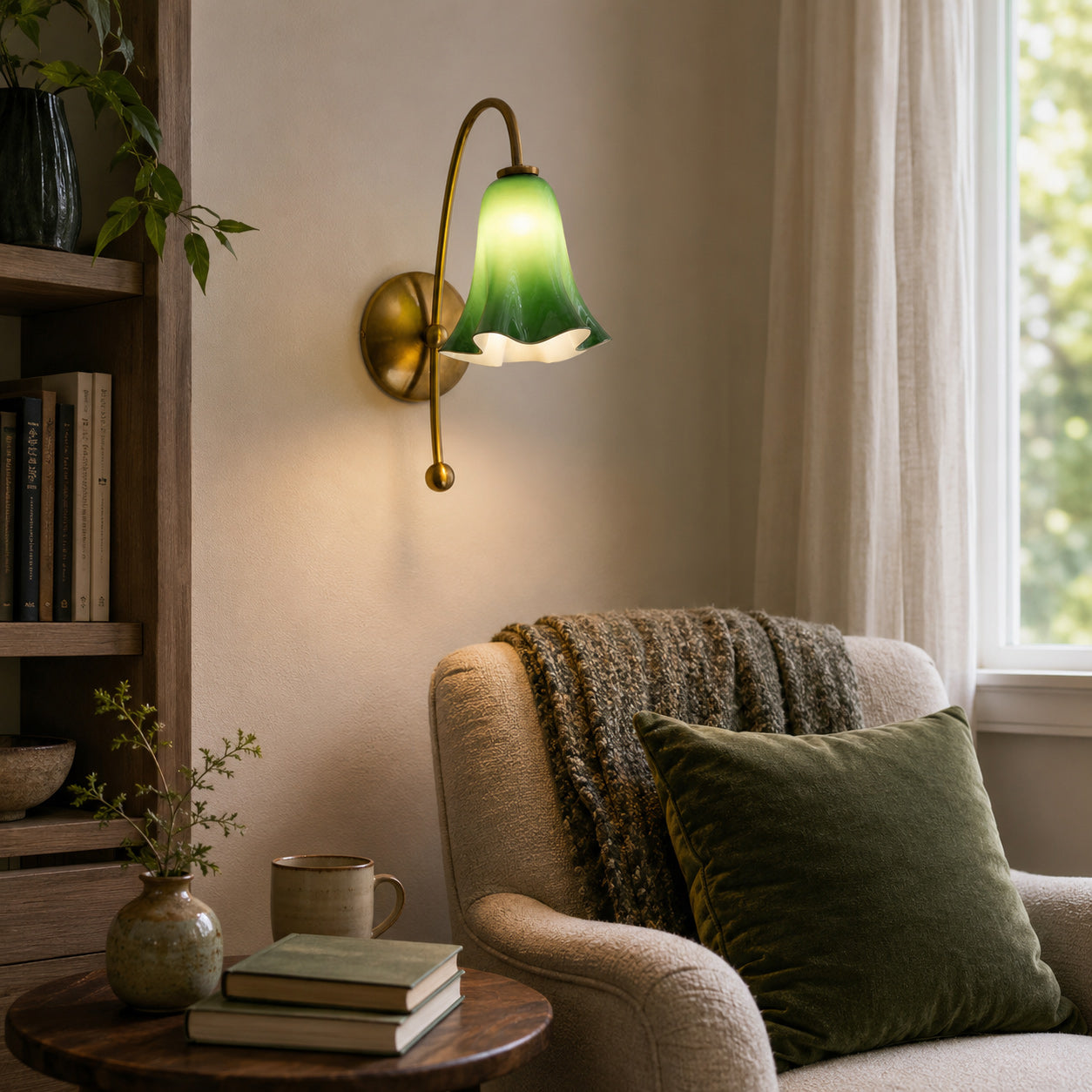 Gooseneck Glass Blossom Wall Sconce — Copper