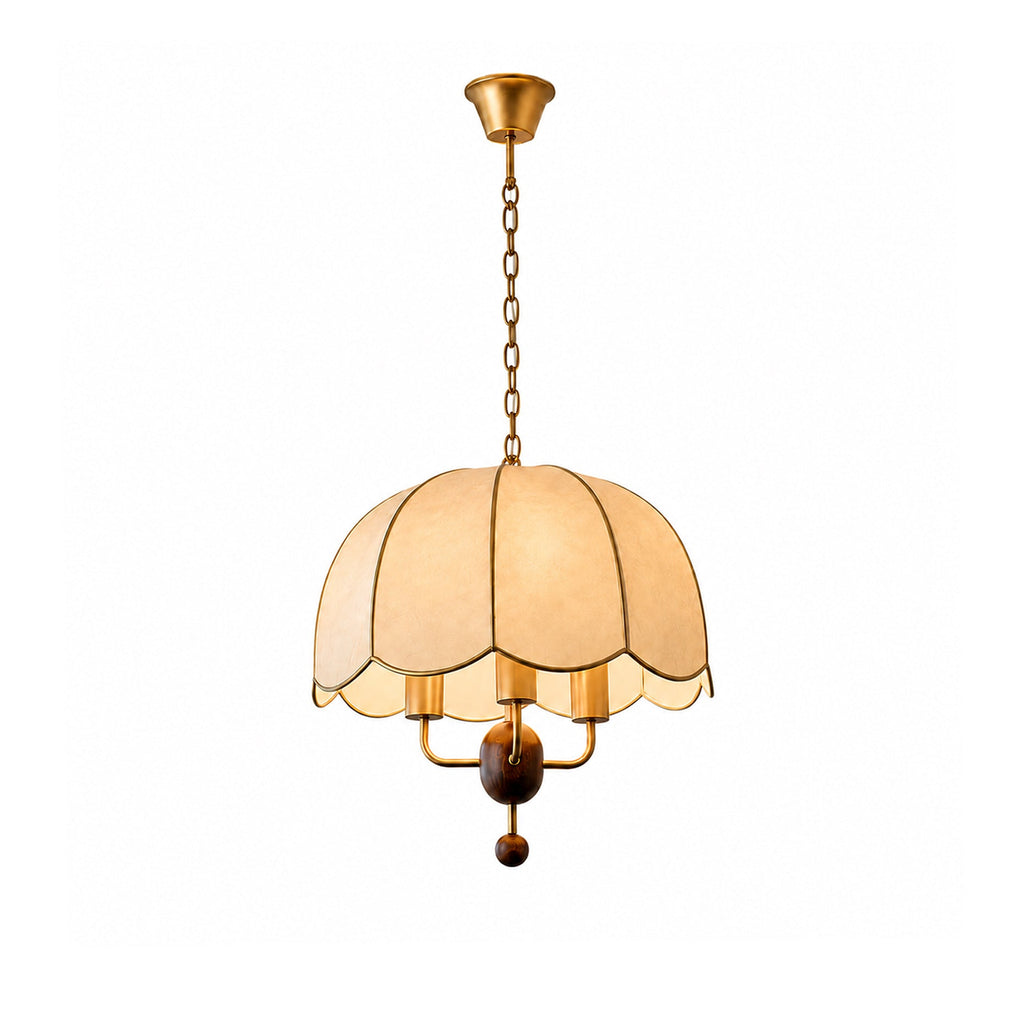 Scalloped Cream Fabric Dome Pendant Light