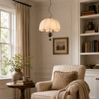 Scalloped Cream Fabric Dome Pendant Light
