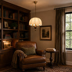 Scalloped Cream Fabric Dome Pendant Light