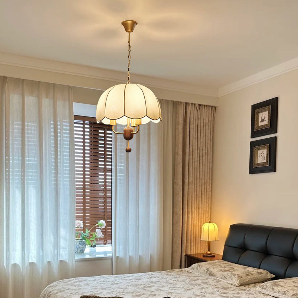Scalloped Cream Fabric Dome Pendant Light