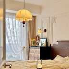 Scalloped Cream Fabric Dome Pendant Light