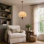 Scalloped Cream Fabric Dome Pendant Light
