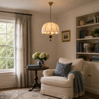 Scalloped Cream Fabric Dome Pendant Light