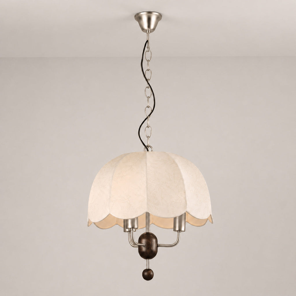 Scalloped Cream Fabric Dome Pendant Light
