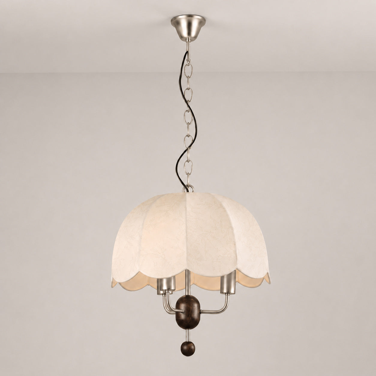 Scalloped Cream Fabric Dome Pendant Light