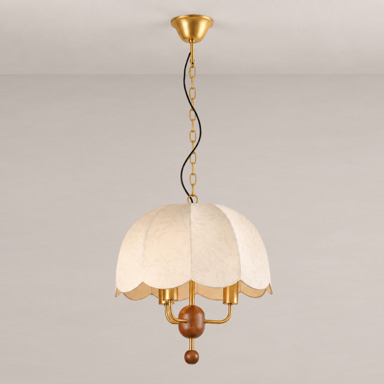 Scalloped Cream Fabric Dome Pendant Light