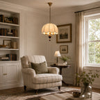 Scalloped Cream Fabric Dome Pendant Light