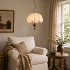 Scalloped Cream Fabric Dome Pendant Light