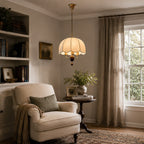 Scalloped Cream Fabric Dome Pendant Light