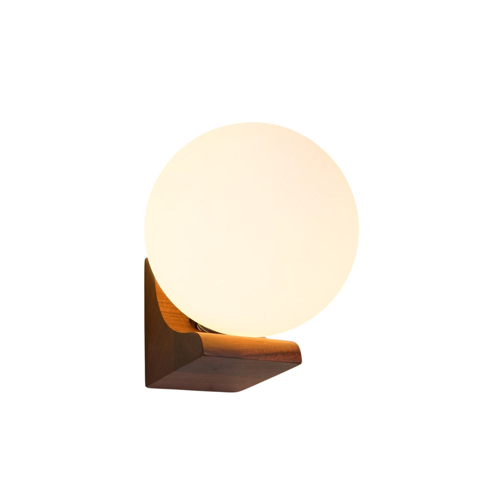 Walnut Wood & Glass Orb Wall Lamp