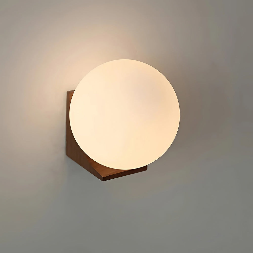 Walnut Wood & Glass Orb Wall Lamp