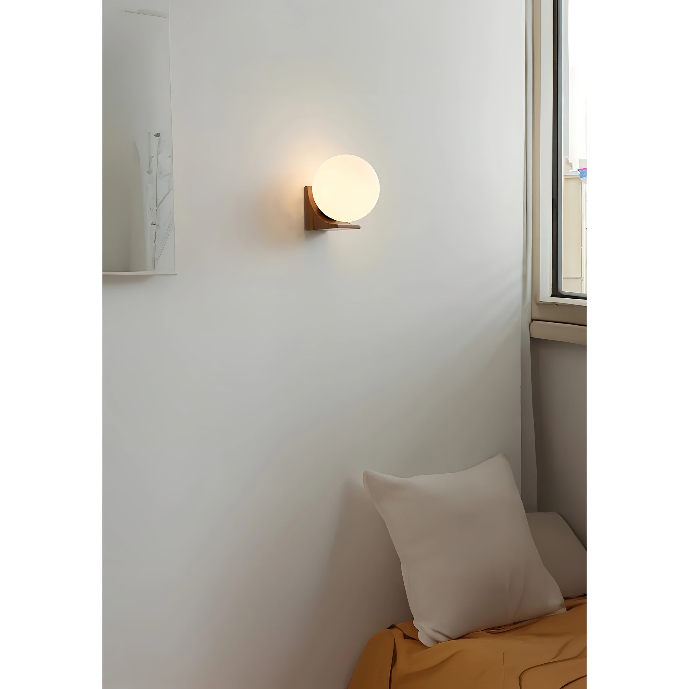 Walnut Wood & Glass Orb Wall Lamp