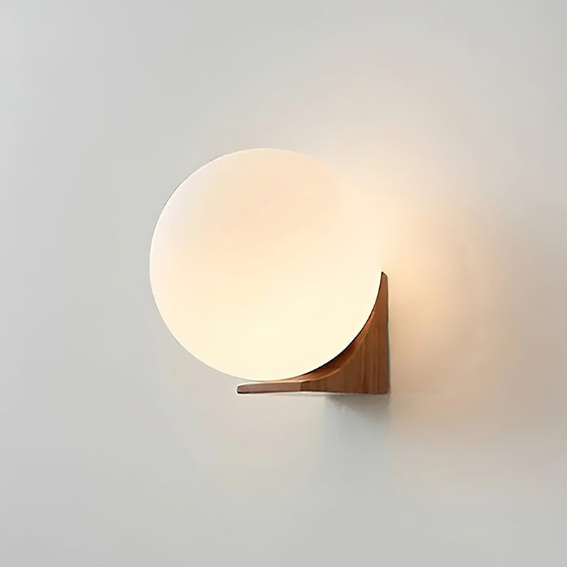 Walnut Wood & Glass Orb Wall Lamp