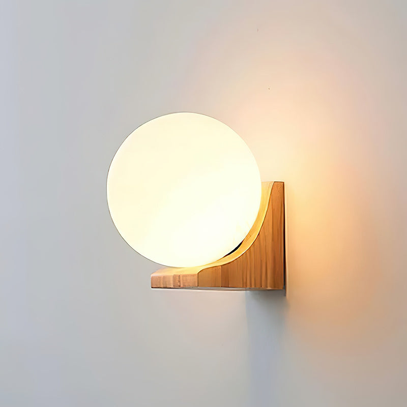 Walnut Wood & Glass Orb Wall Lamp