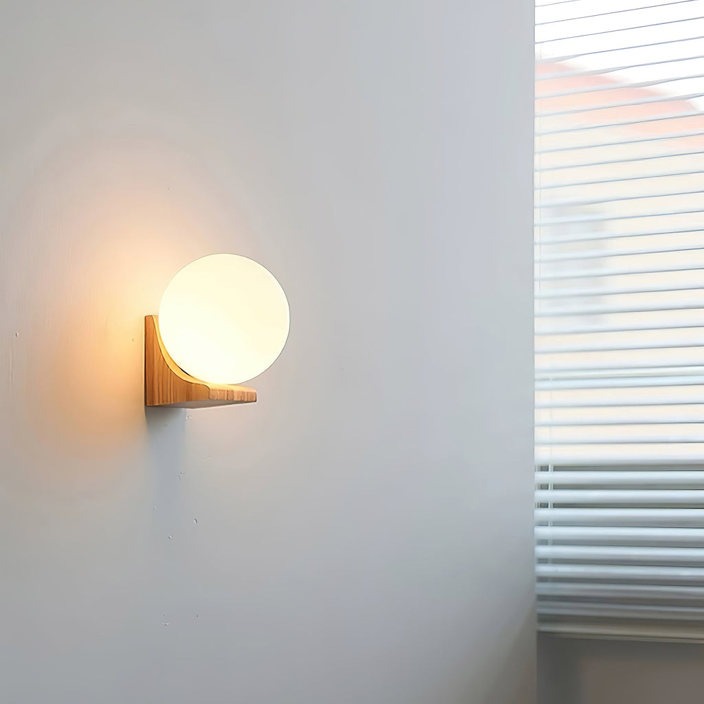 Walnut Wood & Glass Orb Wall Lamp