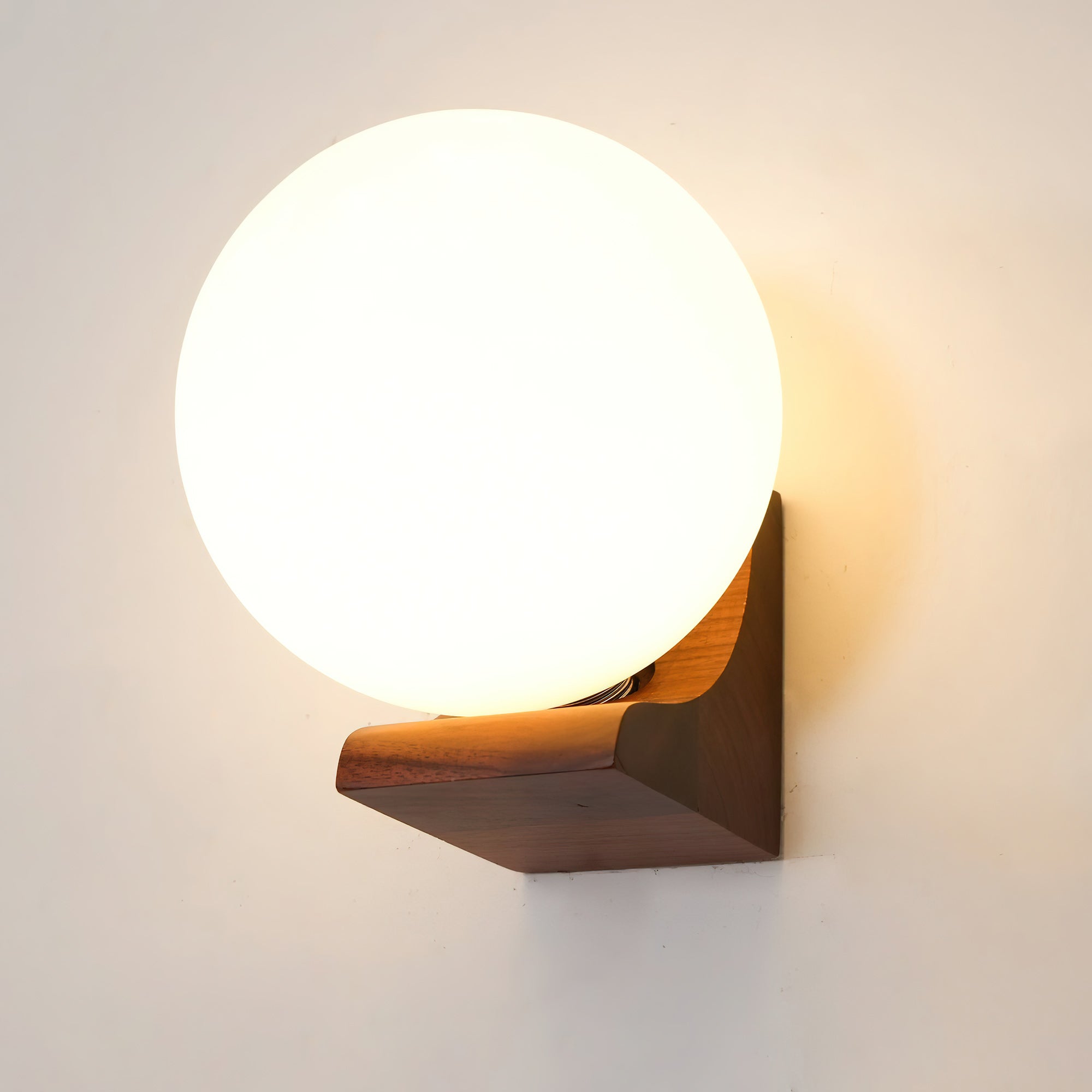 Walnut Wood & Glass Orb Wall Lamp