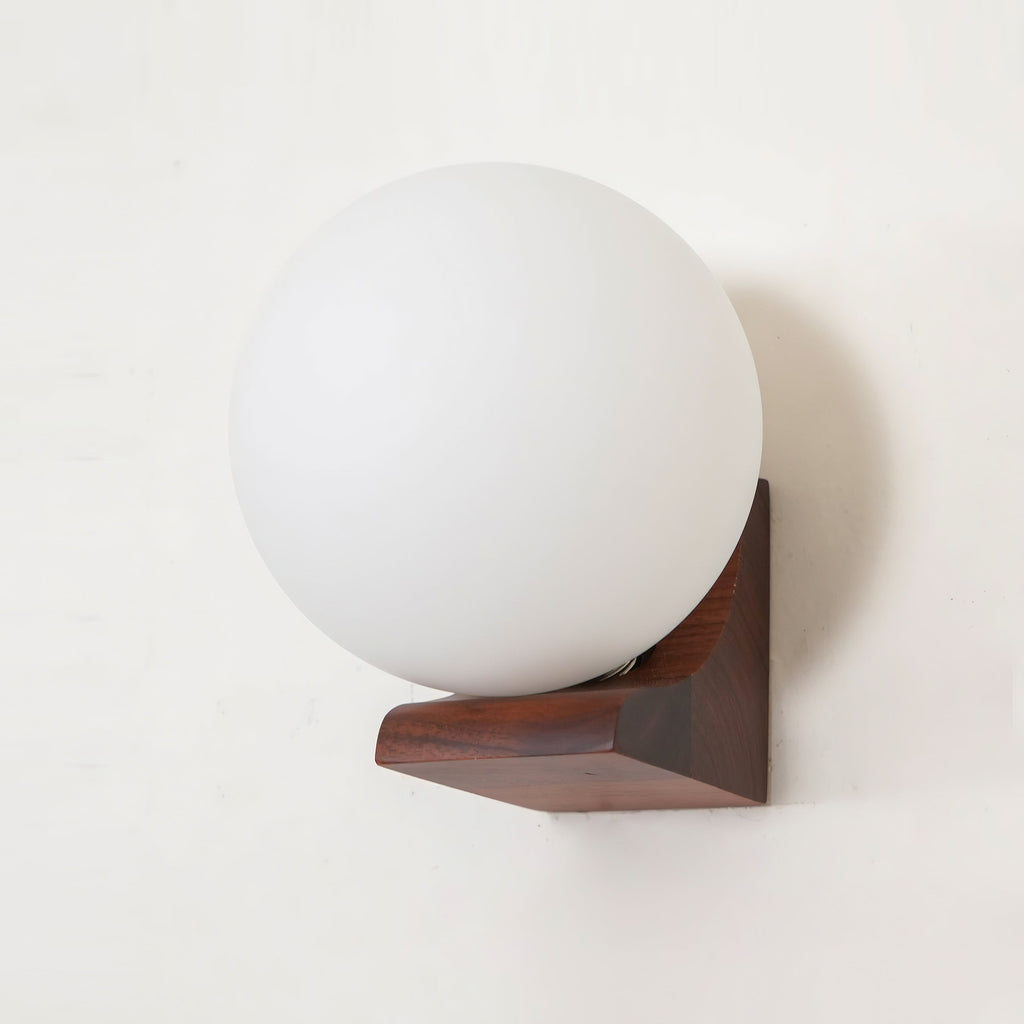 Walnut Wood & Glass Orb Wall Lamp