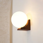 Walnut Wood & Glass Orb Wall Lamp