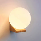 Walnut Wood & Glass Orb Wall Lamp