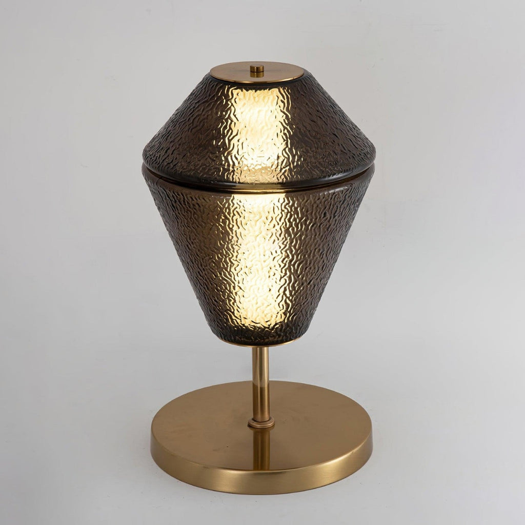 Tinted Glass Table Lamp with Copper Base