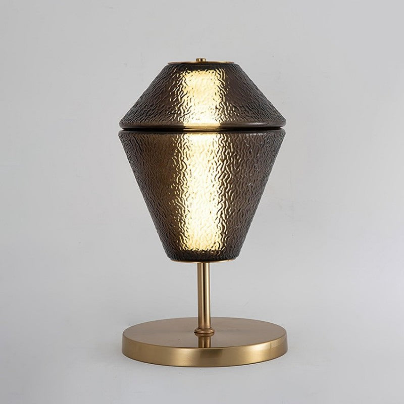Tinted Glass Table Lamp with Copper Base