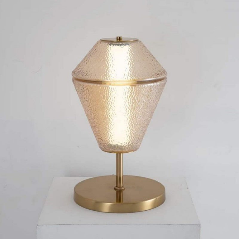 Tinted Glass Table Lamp with Copper Base