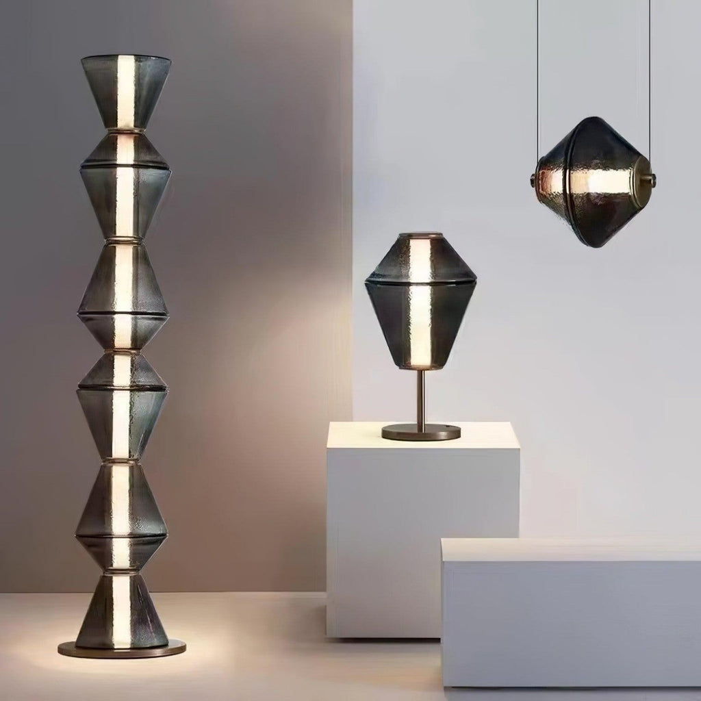 Tinted Glass Table Lamp with Copper Base