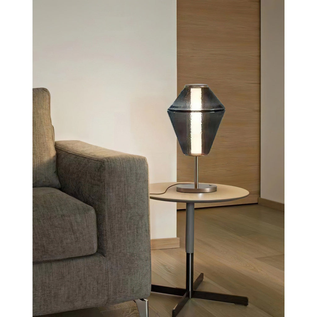 Tinted Glass Table Lamp with Copper Base