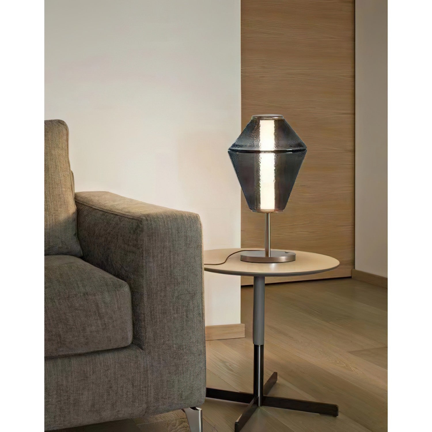 Tinted Glass Table Lamp with Copper Base